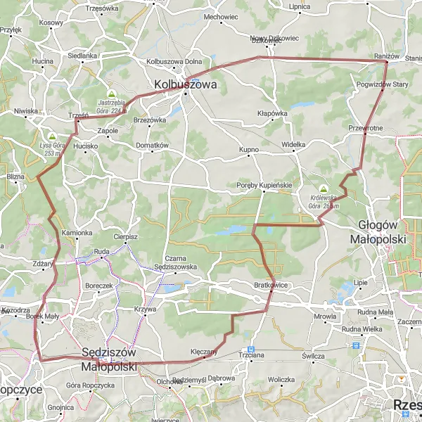 Miniatura mapy "Trasa Gravelowa Raniżów" - trasy rowerowej w Podkarpackie, Poland. Wygenerowane przez planer tras rowerowych Tarmacs.app