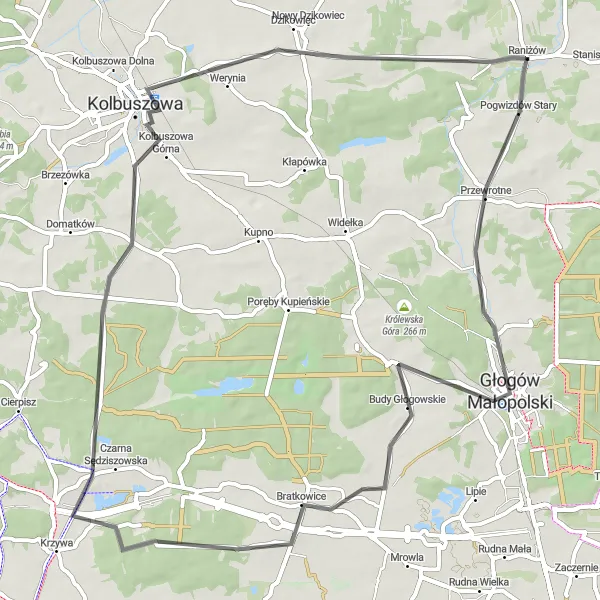 Miniatura mapy "Trasa przez Bratkowice i Kolbuszową" - trasy rowerowej w Podkarpackie, Poland. Wygenerowane przez planer tras rowerowych Tarmacs.app