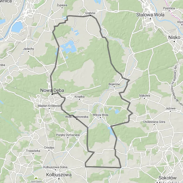 Miniatura mapy "Trasa do Nowej Dęby" - trasy rowerowej w Podkarpackie, Poland. Wygenerowane przez planer tras rowerowych Tarmacs.app