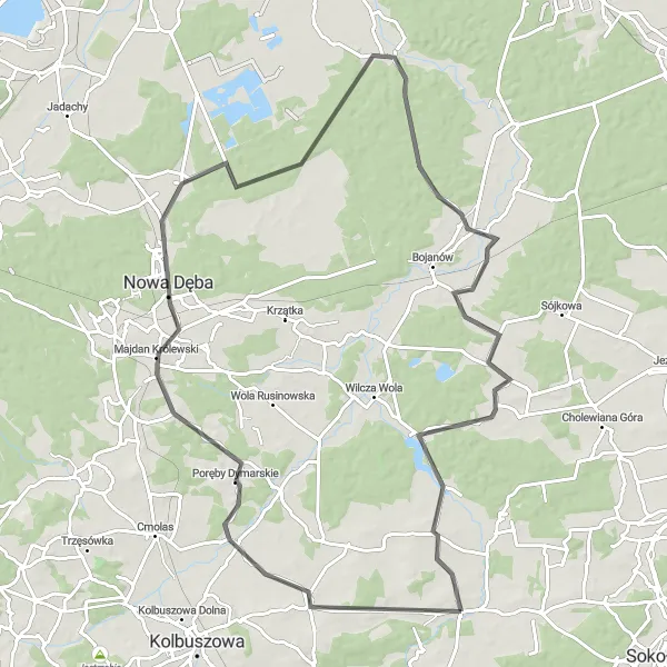 Map miniature of "Scenic Road Cycling Route from Mechowiec to Raniżów" cycling inspiration in Podkarpackie, Poland. Generated by Tarmacs.app cycling route planner