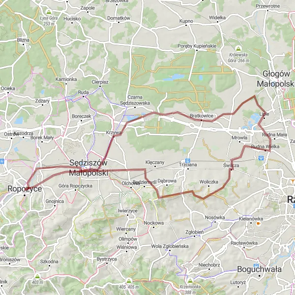 Map miniature of "Sędziszów Małopolski Circuit" cycling inspiration in Podkarpackie, Poland. Generated by Tarmacs.app cycling route planner