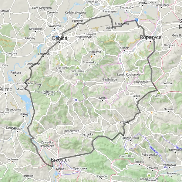 Map miniature of "The Road Explorer" cycling inspiration in Podkarpackie, Poland. Generated by Tarmacs.app cycling route planner