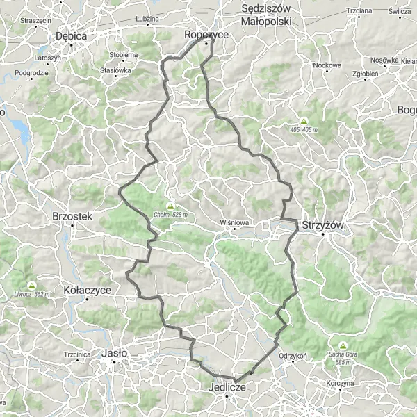 Map miniature of "Dobrzechów Adventure" cycling inspiration in Podkarpackie, Poland. Generated by Tarmacs.app cycling route planner