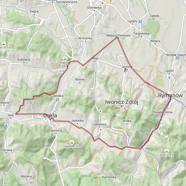 Map miniature of "Gravel Adventure to Liwocz" cycling inspiration in Podkarpackie, Poland. Generated by Tarmacs.app cycling route planner