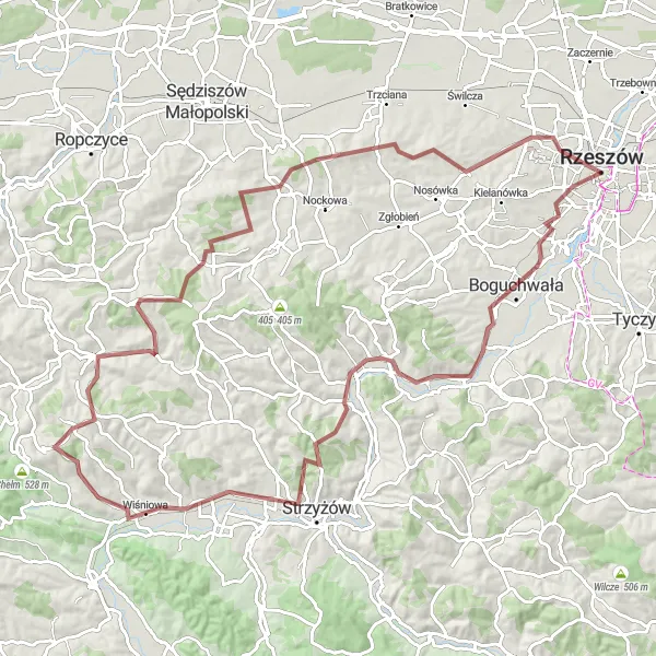 Miniatura mapy "Trasa Gravel do Króla Augusta" - trasy rowerowej w Podkarpackie, Poland. Wygenerowane przez planer tras rowerowych Tarmacs.app