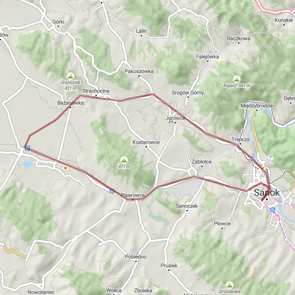 Miniatura mapy "Gravelowa trasa przez dziką przyrodę" - trasy rowerowej w Podkarpackie, Poland. Wygenerowane przez planer tras rowerowych Tarmacs.app