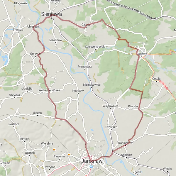 Map miniature of "The Nature Escape" cycling inspiration in Podkarpackie, Poland. Generated by Tarmacs.app cycling route planner