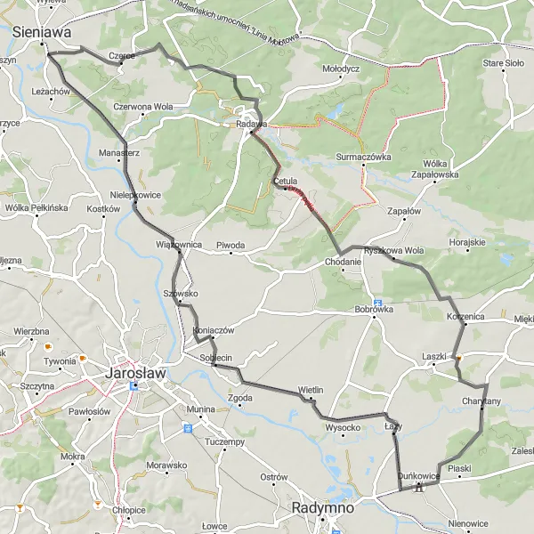 Miniatura mapy "Trasa z podjazdami przez Czerce i Nielepkowice" - trasy rowerowej w Podkarpackie, Poland. Wygenerowane przez planer tras rowerowych Tarmacs.app