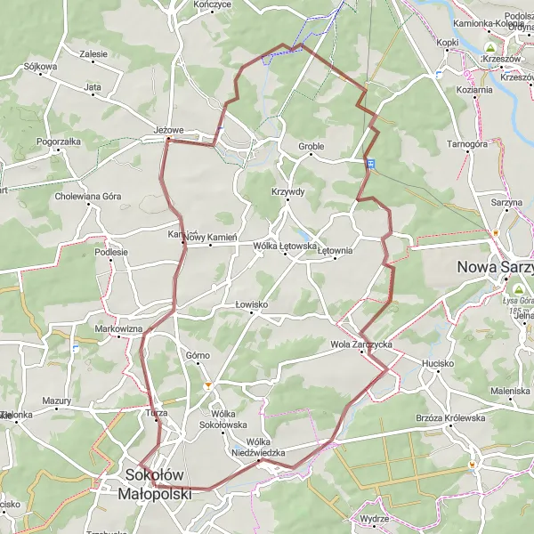 Miniatura mapy "Trasa Gravelowa do Kątów Trzebuskich" - trasy rowerowej w Podkarpackie, Poland. Wygenerowane przez planer tras rowerowych Tarmacs.app