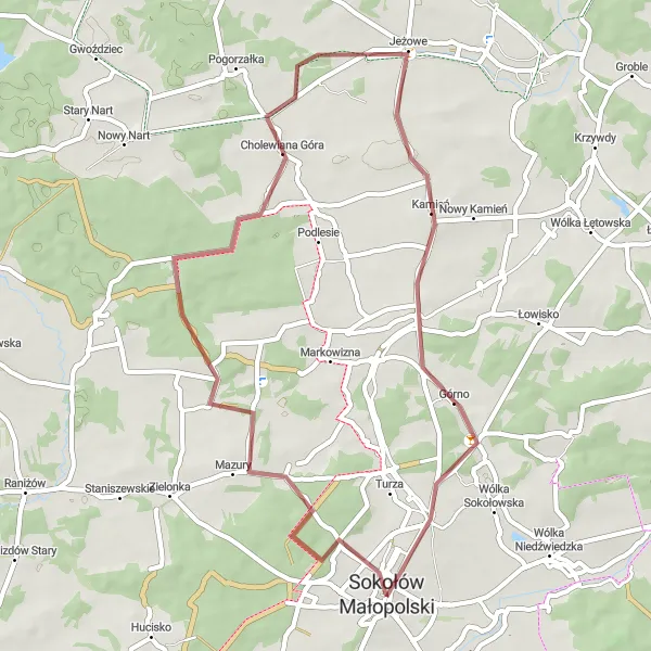Miniatura mapy "Trasa gravelowa do Górnego" - trasy rowerowej w Podkarpackie, Poland. Wygenerowane przez planer tras rowerowych Tarmacs.app