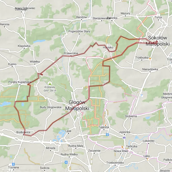 Miniatura mapy "Trasa Gravelowa dookoła Sokołowa Małopolskiego" - trasy rowerowej w Podkarpackie, Poland. Wygenerowane przez planer tras rowerowych Tarmacs.app