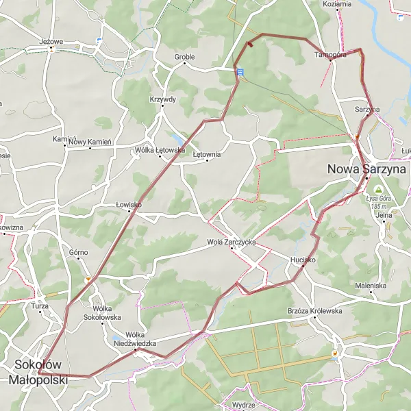 Miniatura mapy "Trasa Gravelowa przez Sarzynę i Hucisko" - trasy rowerowej w Podkarpackie, Poland. Wygenerowane przez planer tras rowerowych Tarmacs.app