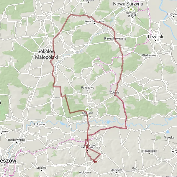 Miniatura mapy "Trasa gravelowa do Wysokiej" - trasy rowerowej w Podkarpackie, Poland. Wygenerowane przez planer tras rowerowych Tarmacs.app