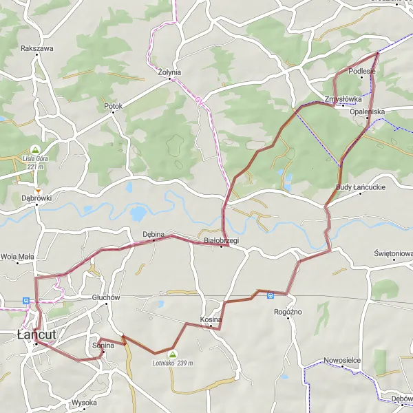 Map miniature of "The Sonina Gravel Ride" cycling inspiration in Podkarpackie, Poland. Generated by Tarmacs.app cycling route planner