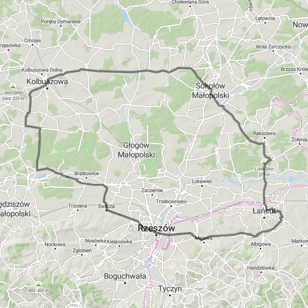Miniatura mapy "Trasa przez Raniżów i Dąbrówki" - trasy rowerowej w Podkarpackie, Poland. Wygenerowane przez planer tras rowerowych Tarmacs.app