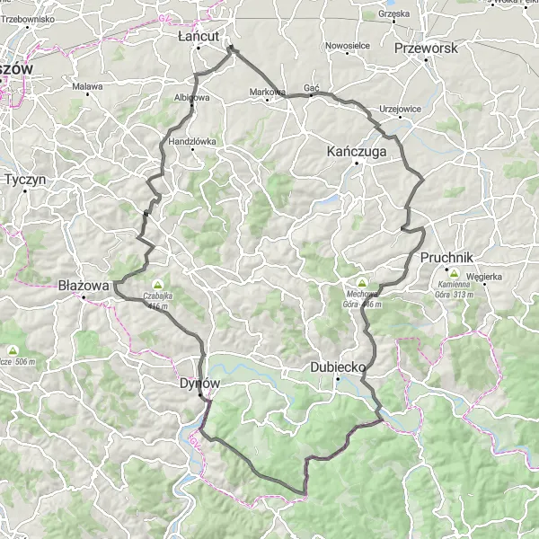 Map miniature of "The Gać Loop" cycling inspiration in Podkarpackie, Poland. Generated by Tarmacs.app cycling route planner