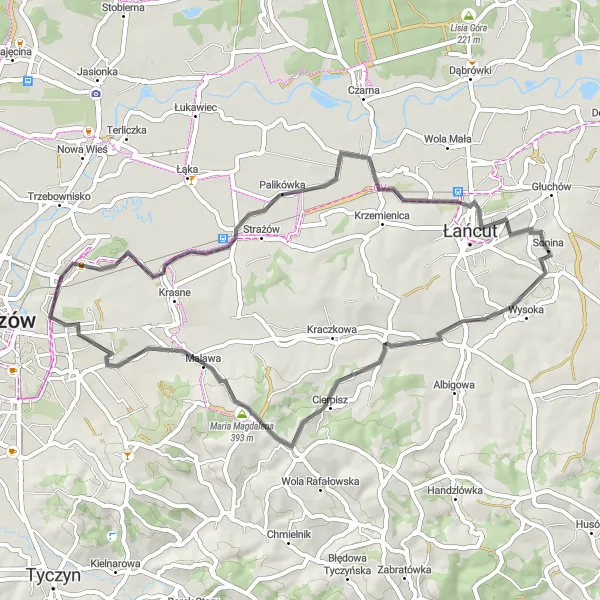 Map miniature of "The Maria Magdalena Loop" cycling inspiration in Podkarpackie, Poland. Generated by Tarmacs.app cycling route planner