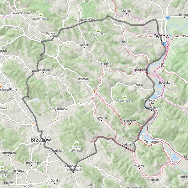 Map miniature of "The Parnas Loop" cycling inspiration in Podkarpackie, Poland. Generated by Tarmacs.app cycling route planner