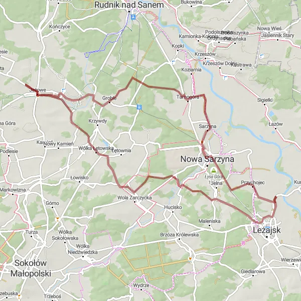 Miniatura mapy "Trasa szutrowa do Łysej Góry" - trasy rowerowej w Podkarpackie, Poland. Wygenerowane przez planer tras rowerowych Tarmacs.app