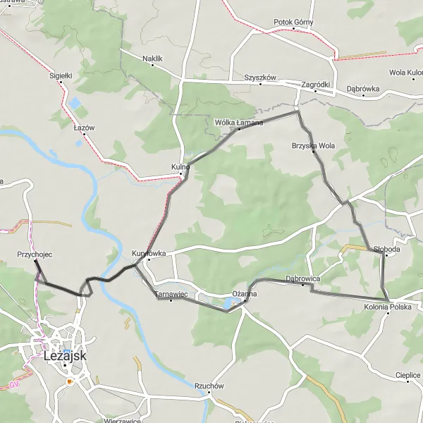 Miniatura mapy "Trasa przez Brzyską Wolę i Tarnawiec" - trasy rowerowej w Podkarpackie, Poland. Wygenerowane przez planer tras rowerowych Tarmacs.app