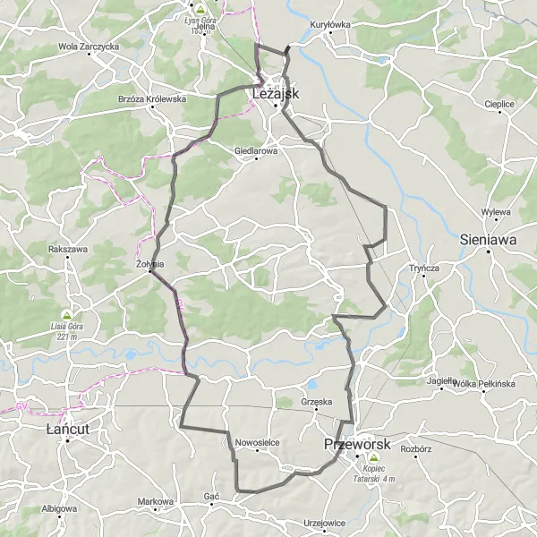 Map miniature of "Stare Miasto Road Adventure" cycling inspiration in Podkarpackie, Poland. Generated by Tarmacs.app cycling route planner