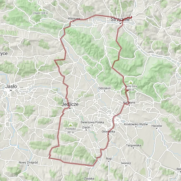 Miniatura mapy "Trasa gravelowa do Grodziska" - trasy rowerowej w Podkarpackie, Poland. Wygenerowane przez planer tras rowerowych Tarmacs.app