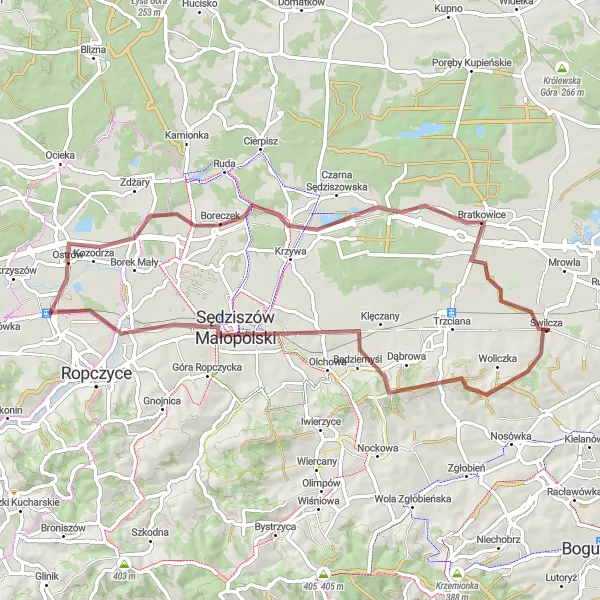 Map miniature of "Scenic Gravel Ride in Sędziszów Małopolski" cycling inspiration in Podkarpackie, Poland. Generated by Tarmacs.app cycling route planner