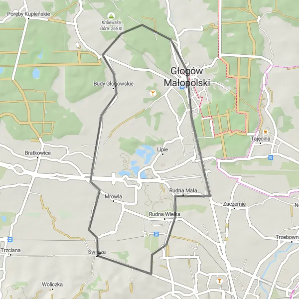 Map miniature of "Rudna Mała Loop" cycling inspiration in Podkarpackie, Poland. Generated by Tarmacs.app cycling route planner