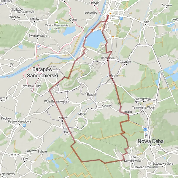 Miniatura mapy "Trasa Gravelowa przez Chmielów i Wojnasy" - trasy rowerowej w Podkarpackie, Poland. Wygenerowane przez planer tras rowerowych Tarmacs.app