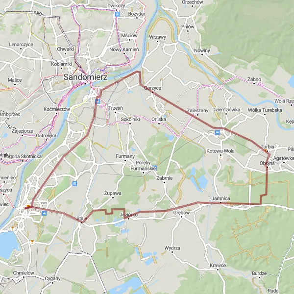 Map miniature of "Discover Turbia on Two Wheels" cycling inspiration in Podkarpackie, Poland. Generated by Tarmacs.app cycling route planner