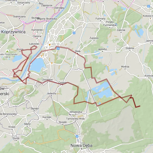 Map miniature of "Nagnajów Route" cycling inspiration in Podkarpackie, Poland. Generated by Tarmacs.app cycling route planner