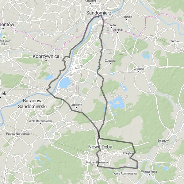 Miniatura mapy "Trasa Szosowa przez Sandomierz i Krzątkę" - trasy rowerowej w Podkarpackie, Poland. Wygenerowane przez planer tras rowerowych Tarmacs.app
