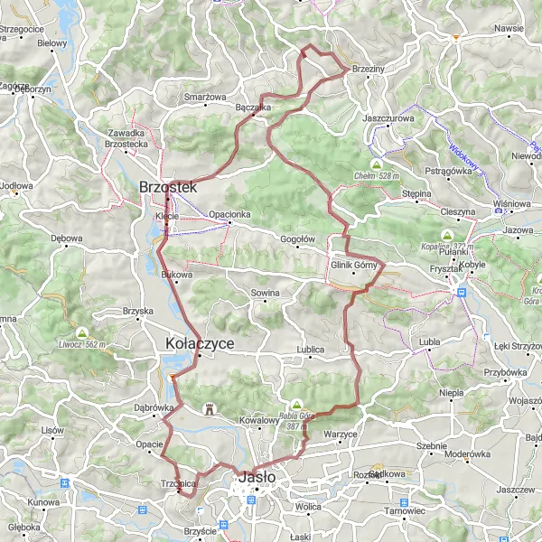 Miniatura mapy "Szlak Gravelowy przez Góry" - trasy rowerowej w Podkarpackie, Poland. Wygenerowane przez planer tras rowerowych Tarmacs.app