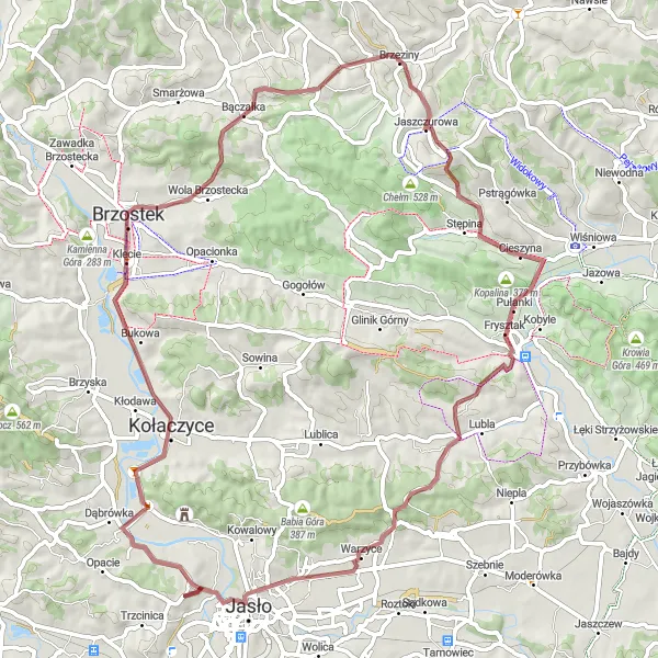 Map miniature of "Challenging Gravel Exploration" cycling inspiration in Podkarpackie, Poland. Generated by Tarmacs.app cycling route planner