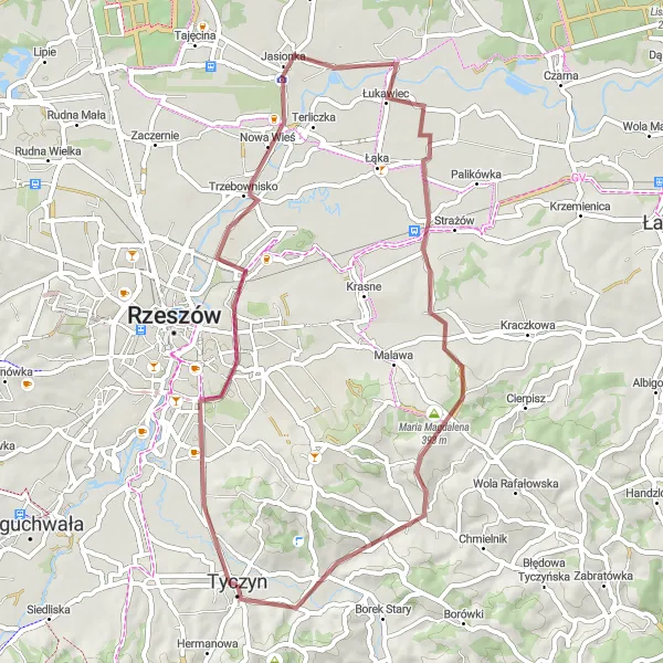 Map miniature of "Trzebownisko and Maria Magdalena Gravel Route" cycling inspiration in Podkarpackie, Poland. Generated by Tarmacs.app cycling route planner