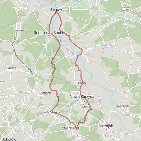 Map miniature of "The Gravel Trailblazer" cycling inspiration in Podkarpackie, Poland. Generated by Tarmacs.app cycling route planner