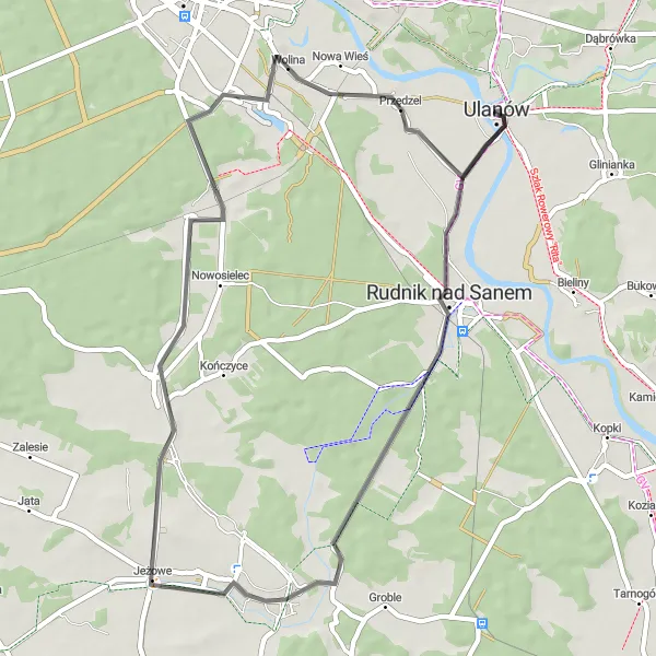 Map miniature of "Discover Pikuły and Wolina" cycling inspiration in Podkarpackie, Poland. Generated by Tarmacs.app cycling route planner