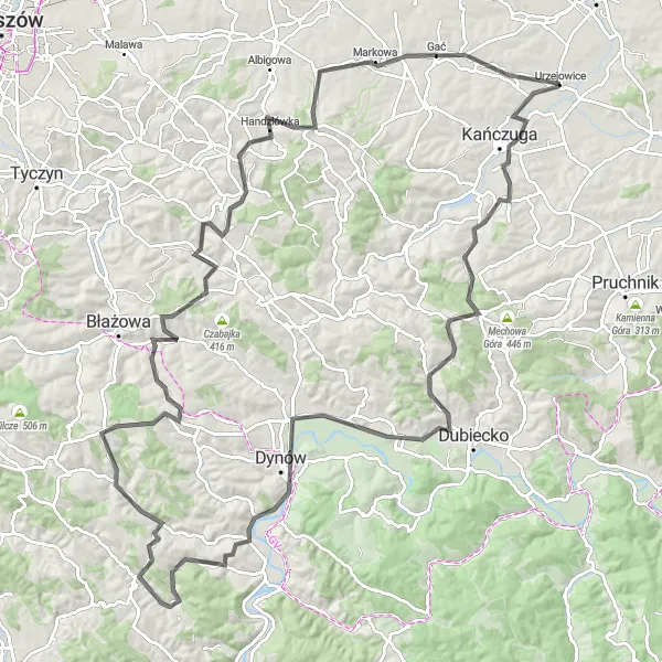 Map miniature of "The Ultimate Cycling Adventure" cycling inspiration in Podkarpackie, Poland. Generated by Tarmacs.app cycling route planner