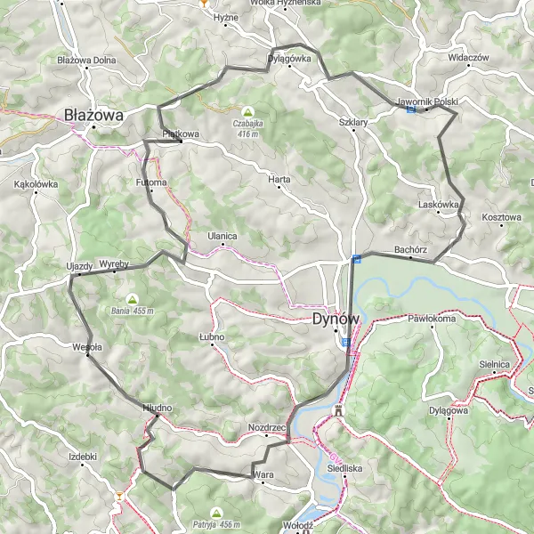 Map miniature of "Wesoła Scenic Road Trip" cycling inspiration in Podkarpackie, Poland. Generated by Tarmacs.app cycling route planner