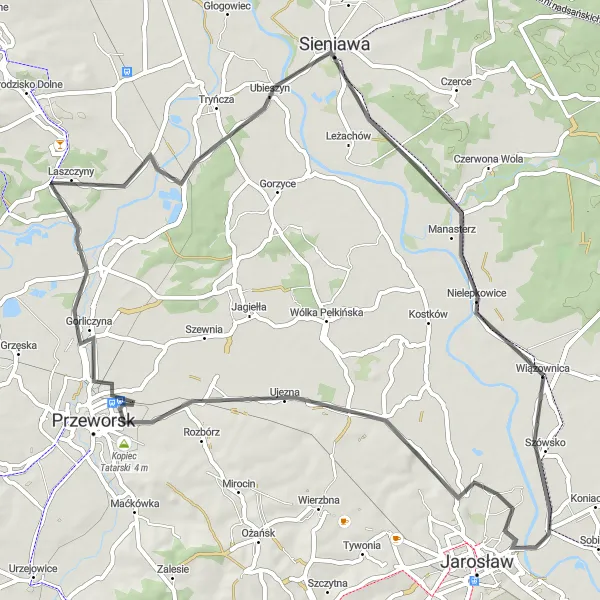 Map miniature of "Scenic Road Loop" cycling inspiration in Podkarpackie, Poland. Generated by Tarmacs.app cycling route planner