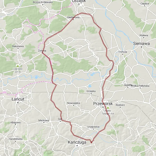 Map miniature of "Grodzisko Nowe Circuit" cycling inspiration in Podkarpackie, Poland. Generated by Tarmacs.app cycling route planner