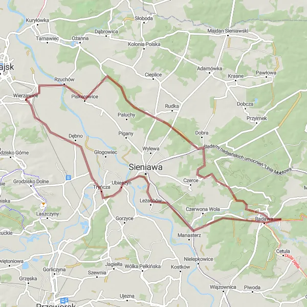 Map miniature of "Piskorowice Route" cycling inspiration in Podkarpackie, Poland. Generated by Tarmacs.app cycling route planner