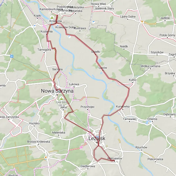 Map miniature of "Łysa Góra Trail" cycling inspiration in Podkarpackie, Poland. Generated by Tarmacs.app cycling route planner