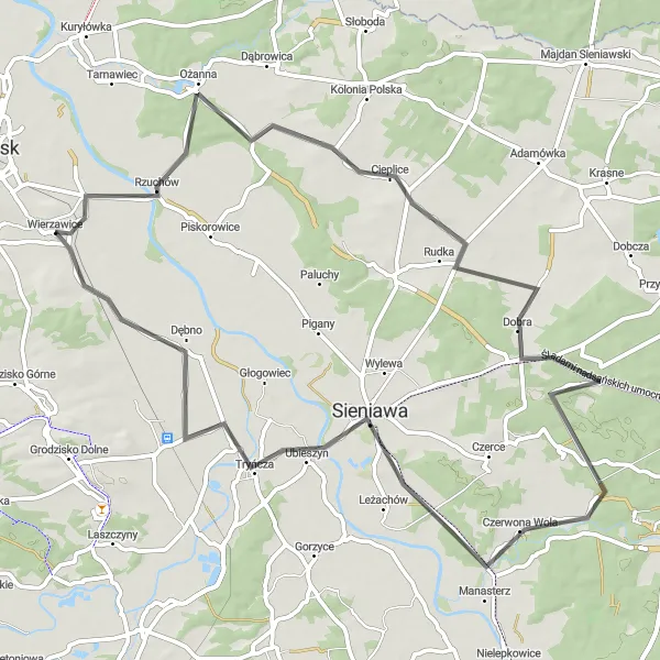 Miniatura mapy "Trasa do Chałupki Dębniańskie" - trasy rowerowej w Podkarpackie, Poland. Wygenerowane przez planer tras rowerowych Tarmacs.app