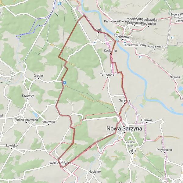Miniatura mapy "Trasa gravelowa przez Koziarnię, Nową Sarzynę i Wolę Żarczycką" - trasy rowerowej w Podkarpackie, Poland. Wygenerowane przez planer tras rowerowych Tarmacs.app