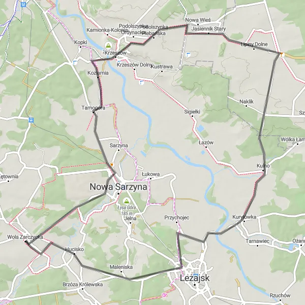 Map miniature of "Historic Road Cycling Route near Wola Żarczycka" cycling inspiration in Podkarpackie, Poland. Generated by Tarmacs.app cycling route planner