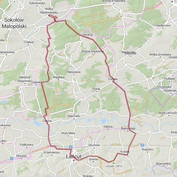 Miniatura mapy "Trasa szutrowa przez Łańcut i Trzeboś-Podlas" - trasy rowerowej w Podkarpackie, Poland. Wygenerowane przez planer tras rowerowych Tarmacs.app