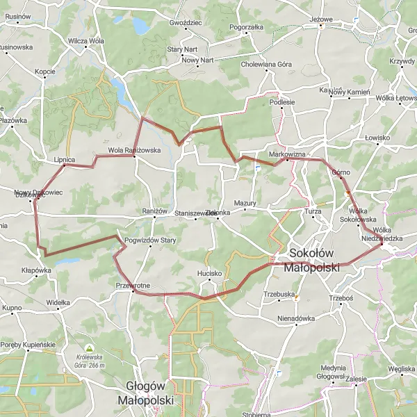 Map miniature of "Picturesque Gravel Loop in Sokołów Małopolski" cycling inspiration in Podkarpackie, Poland. Generated by Tarmacs.app cycling route planner