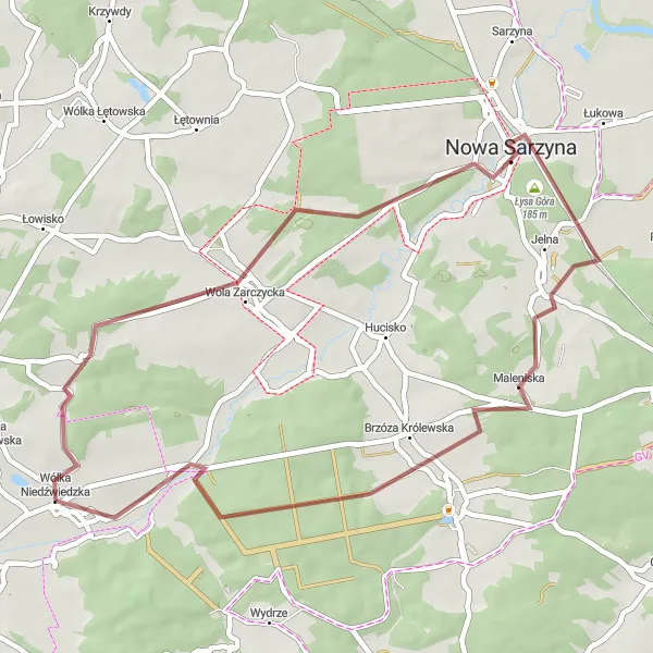 Miniatura mapy "Trasa szutrowa przez Łysą Górę i Gęsiówkę" - trasy rowerowej w Podkarpackie, Poland. Wygenerowane przez planer tras rowerowych Tarmacs.app