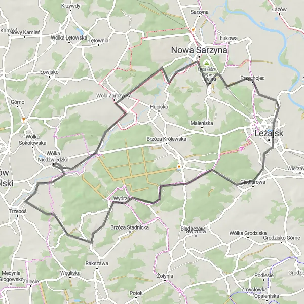 Map miniature of "The Trzeboś Dolna Loop" cycling inspiration in Podkarpackie, Poland. Generated by Tarmacs.app cycling route planner